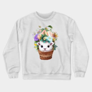 A cute baby alpaca in a flower basket Crewneck Sweatshirt